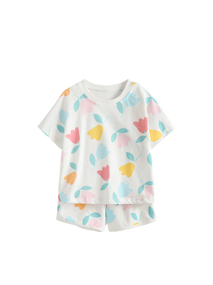 Trajes de niñas malwee transfronterizos de verano nuevos niños europeos y estadounidenses de cuello redondo de manga corta de dos piezas para niñas