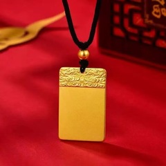 越南沙金安康无事牌抖音同款吊坠项链男女吊牌项链黑绳可抽拉挂坠