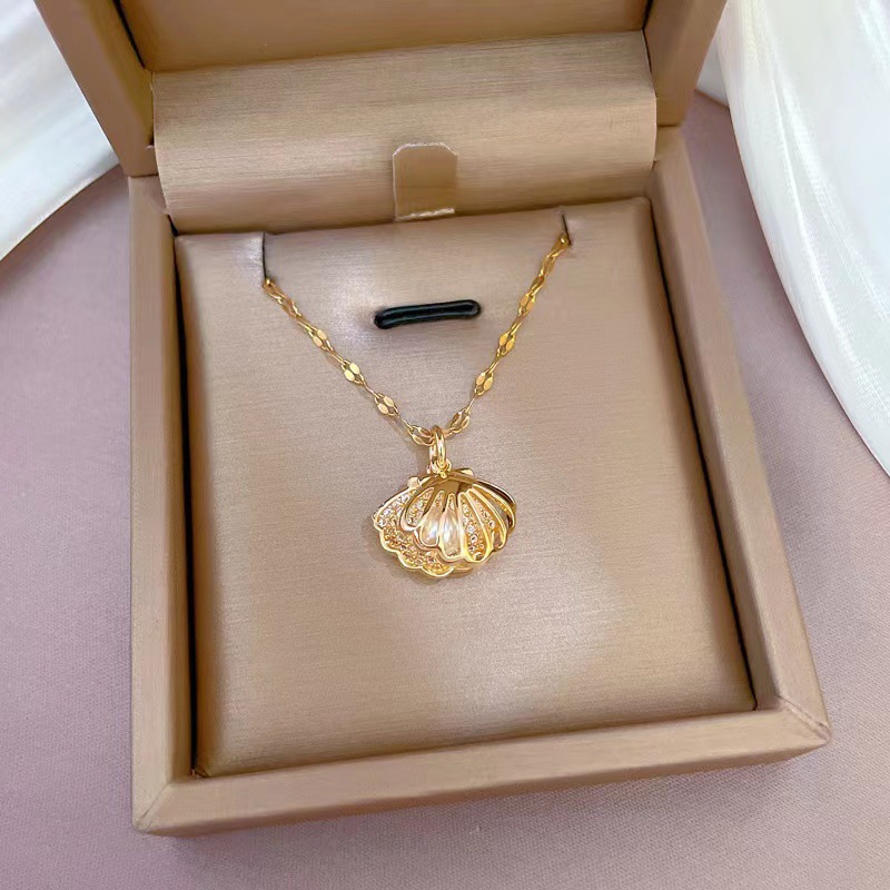 12g Weight Imitation Pearl, Copper Pendant Material Pendant Necklace Classification Titanium Steel Copper Lady Plating Shell Pendant Necklace