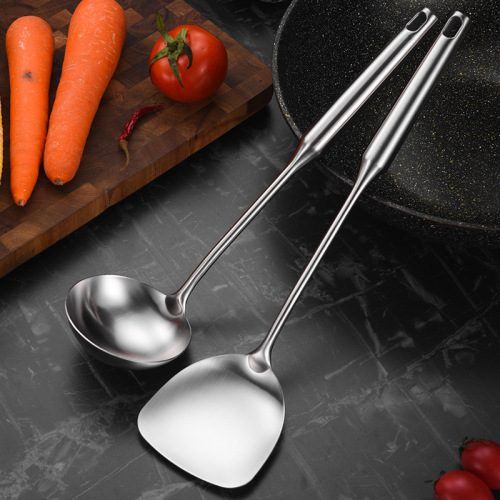 Stainless steel stand-up spatula, cooking spatula, thickened soup spoon, hollow handle, one-piece household kitchen utensil set