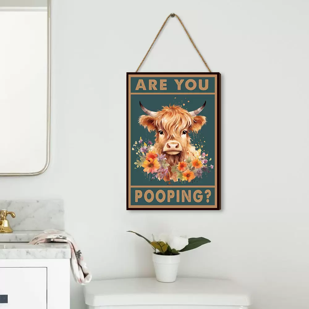 美式乡村农舍标识木质挂牌高地奶牛浴室卫生间悬挂壁饰木制挂件