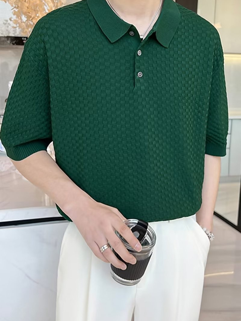 Verano 2024 nueva moda polo de manga corta camiseta nueva tendencia de punto a cuadros