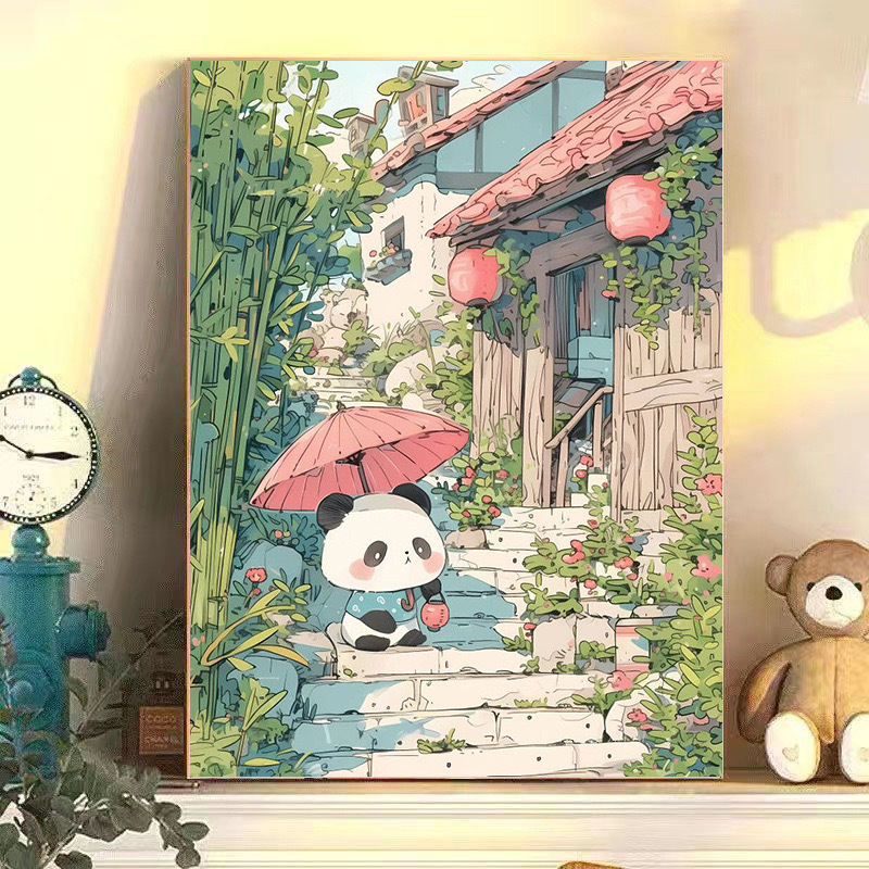 DIY pintura al óleo digital encantadora ilustración de animales pequeños rellenos a mano curar pintura decorativa colgar pintura mural