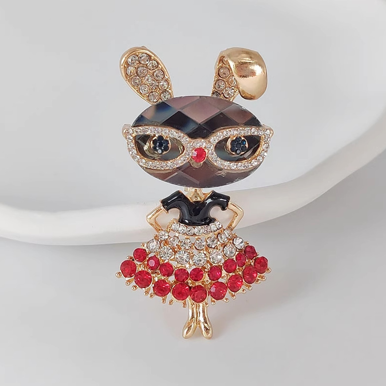 Retro Pin Jewelry Modern Cartoon Glasses Rabbit Cute Girl Brooch Pin Clothing Accessories Fashion