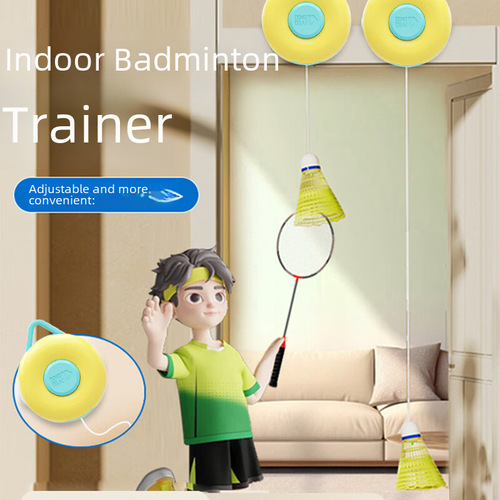 Badminton training rebounder with suction cup for solo practice, allowing one person to hit looping badminton back and forth.