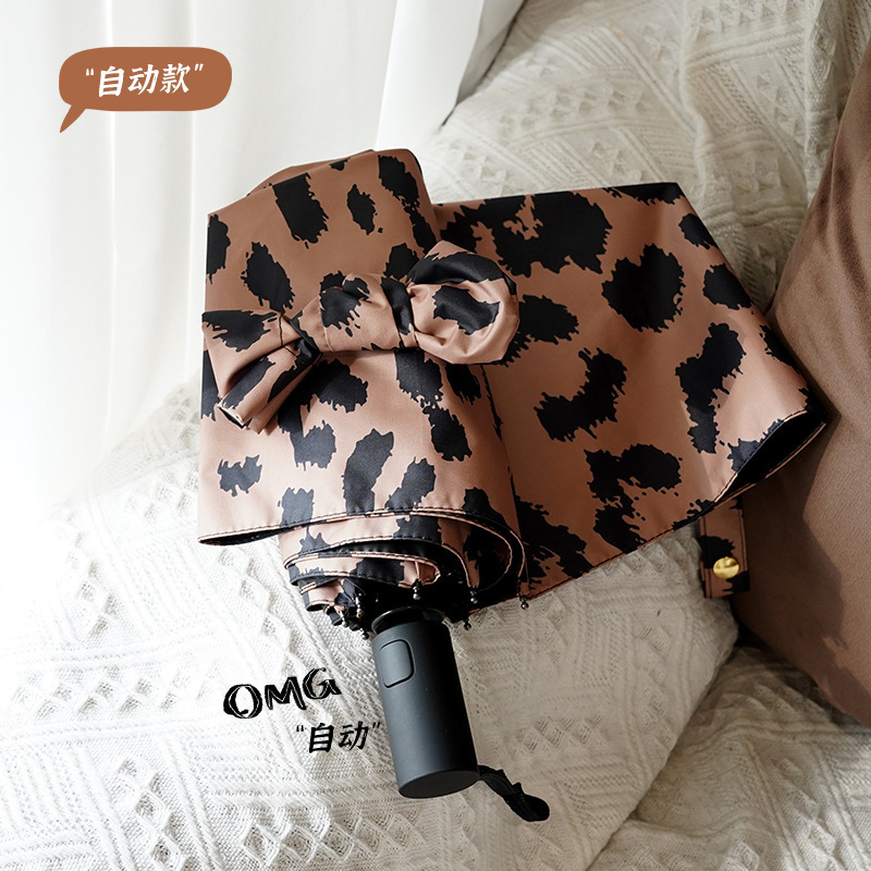 Leopard-print Full-automatic Umbrella French Retro Sun Umbrella Sun Protection UV Protection Sunshade Umbrella Sunny and Rain Dual-purpose Folding Umbrella Leopard-print Full-automatic Umbrella French Retro Sun Umbrella Sun Protection UV Protection Sunshade Umbrella Sunny and Rain Dual-purpose Folding Umbrella