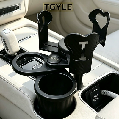 Multifunctional rotating car cup holder for the center console, dual-layer storage rack for drinks, car cup holder