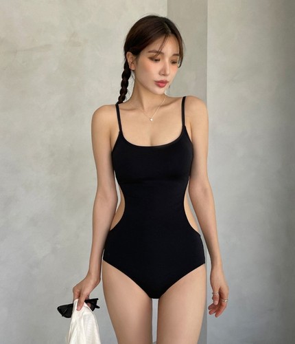Cross-border Japanese and Korean new women's one-piece solid color sling leaking back sexy simple slimming hot spring resort swimsuit for women