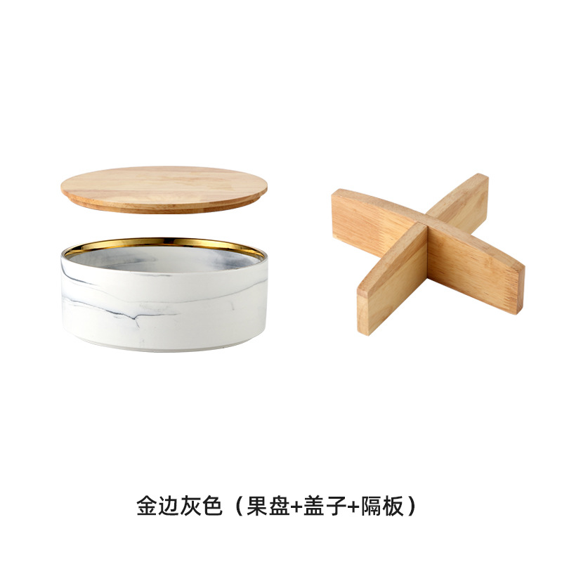 Caja de caramelo de roble de madera hogar sala de estar mesa de café plato de fruta seca de cerámica con tapa Internet Celebrity Snack plato de fruta