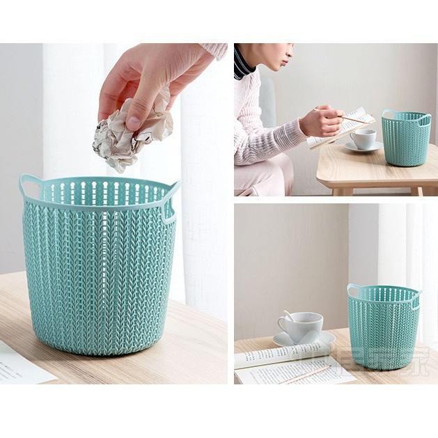 Cesta de Almacenamiento Estilo Ratán de Plástico Calado para Escritorio y Cocina