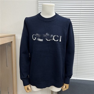 Source Factory Correct Version of Gujia Chest Gradient Logo Jacquard Round Neck Sweater Luxury Trendy Men's and Women's Cross-Border Export