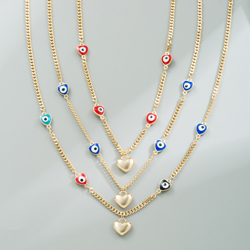 Retro Devilu0027S Eye Heart Shape Titanium Steel Necklace Enamel Stainless Steel Necklaces