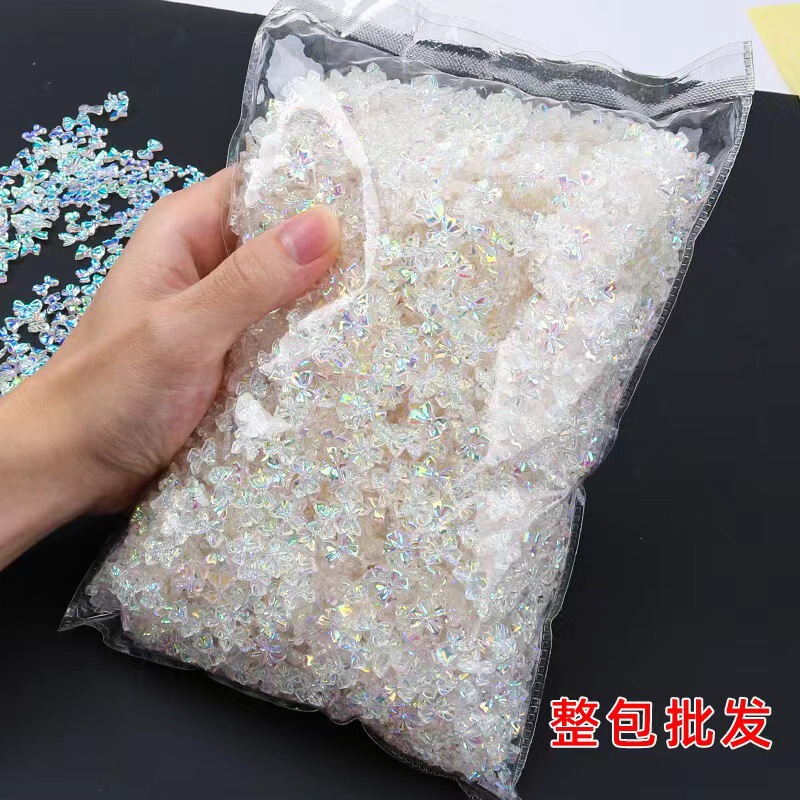 Internet Celebrity Aurora Bow Nail Art Decorations Resin Iridescent Small Butterfly Ribbon 3D Nail Accessories Wholesale Pack