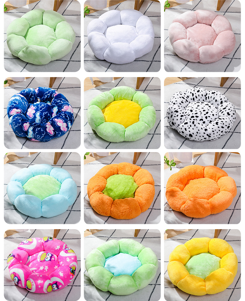 Nuovo nido universale per cani rotondo con fiori per gatti, caldo in inverno, in peluche, per quattro stagioni_voghion.com