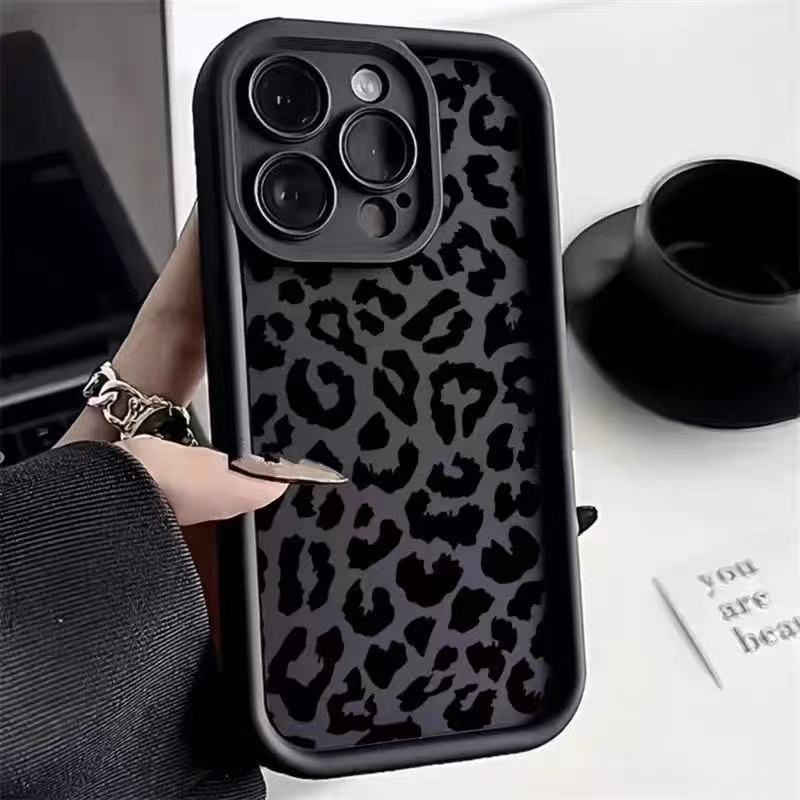 Estampado de leopardo negro para iPhone16PorMax funda para teléfono móvil 14 Apple 13 personalidad 12/15 nuevo 11 funda blanda