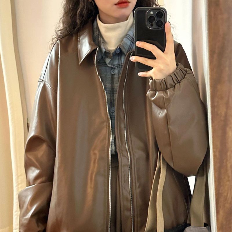 美式复古美拉德PU皮衣外套女2025春秋新款高街宽松机车上衣夹克潮|undefined