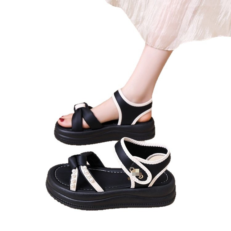 2026 nuevos zapatos de muffin de verano de altura, zapatos de muffin de dedo suave, zapatillas romanas