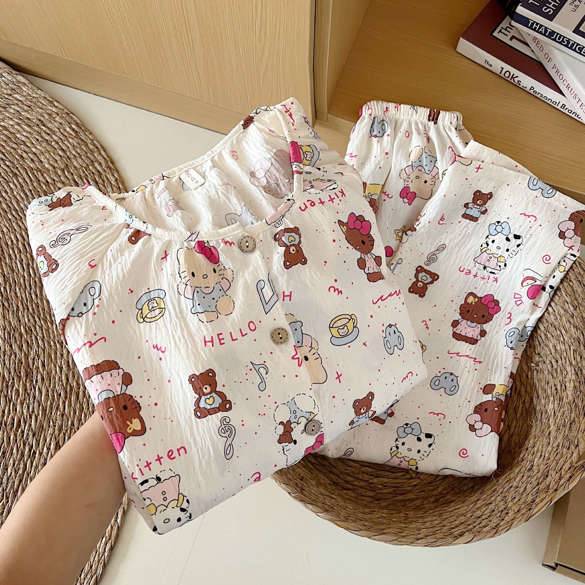 Transfronterizo Vietnam al por mayor nubes de algodón KT osos pijamas mujeres primavera y otoño camisetas de cuello redondo de manga larga de dibujos animados ropa doméstica de alta calidad