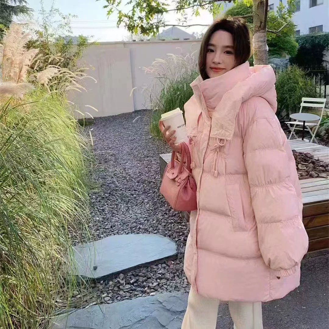 Зимняя новинка 2025: Утепленная женская куртка средней длины, свободного кроя, с капюшоном, на белом утином пуху, теплая верхняя одежда.