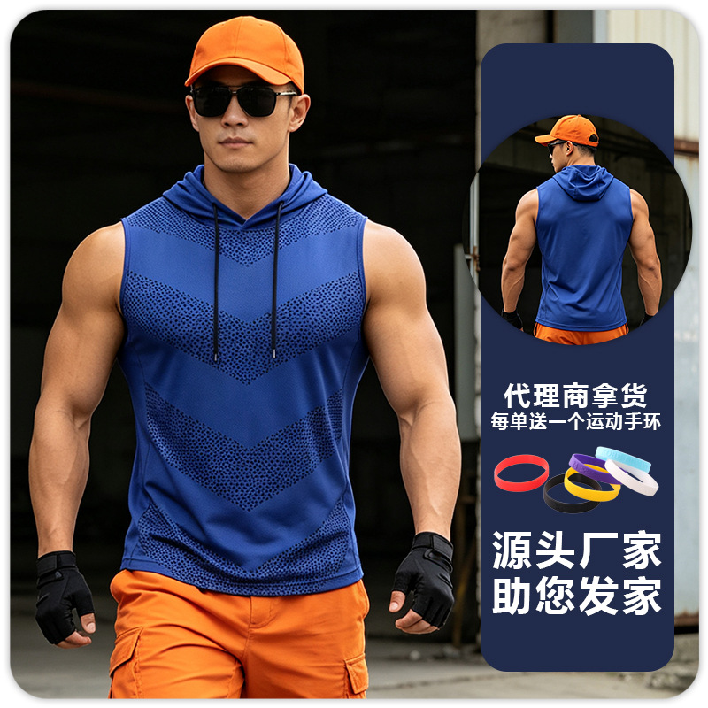 Chaleco deportivo para hombre, chaleco de entrenamiento absorbente de sudor de secado rápido, camiseta sin mangas con capucha de talla grande, camiseta para correr maratón