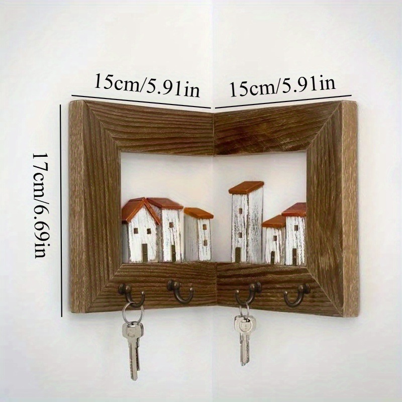Home Wall Corner Wooden Keychain Hanger Wall-Mounted Solid Wood Storage Rack Entrance Bedroom Simple Hook 2