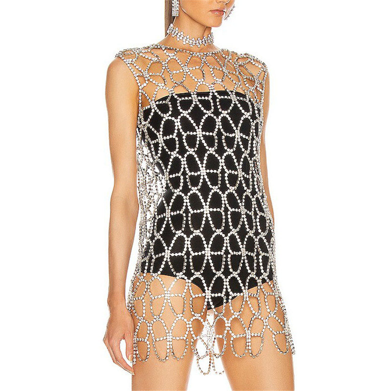Gioielli per il corpo, gonna, bikini, catena per il petto, gonna, abbigliamento da discoteca, strass, lunghi e nappe di cristallo di lusso alla moda_voghion.com