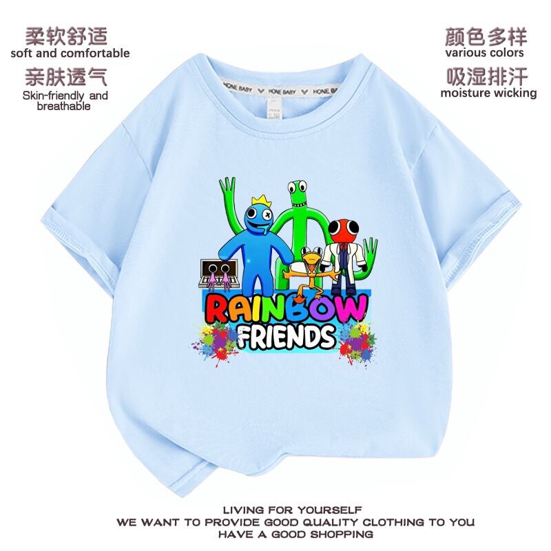 Rainbow Friends Clothes Children's Short-sleeved T-shirt Summer Clothes Boys Round Neck Top Children's Half-sleeved Western Style Trendy 8