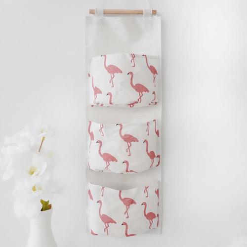 Ins-style door-mounted wall storage pockets, three pockets storage bag, storage box, cotton linen storage wall-mounted hanging organizer