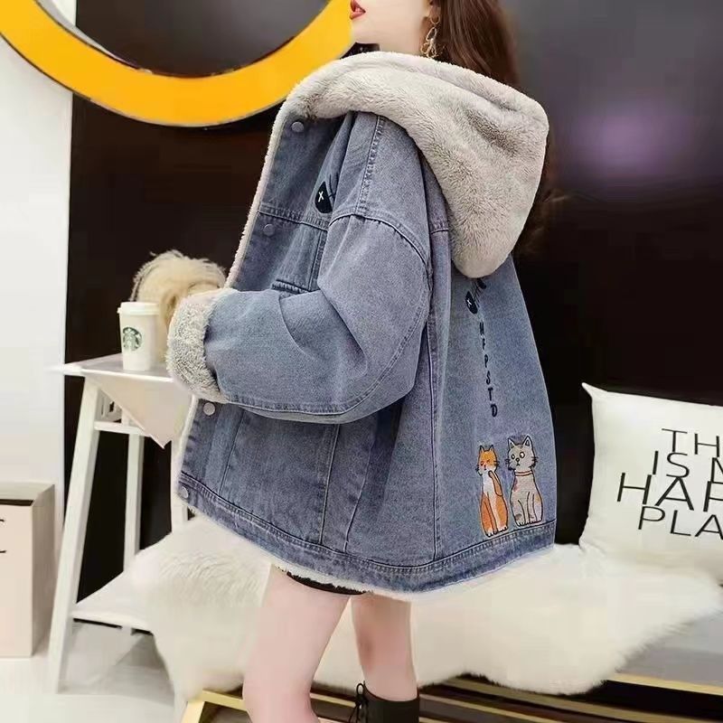 加绒加厚牛仔外套女2025新款秋冬宽松百搭短款小个子派克服学生女|undefined