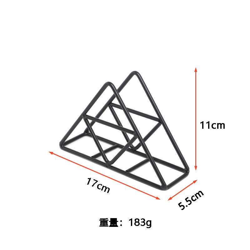 Soporte de tejido de hierro creativo triángulo vertical servilleta clip cafetería Hotel cartón clip mesa de comedor rack de almacenamiento