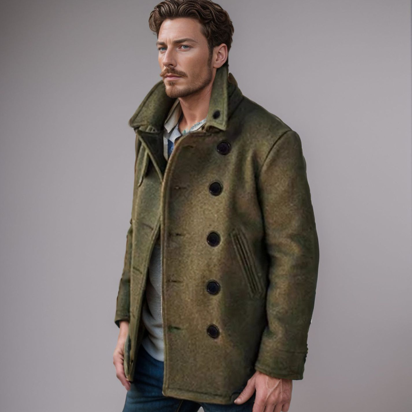 New 2024 Autumn/Winter British Men's Solid Color Woolen Fashion Urban Double breasted Collar Coat_voghion.com