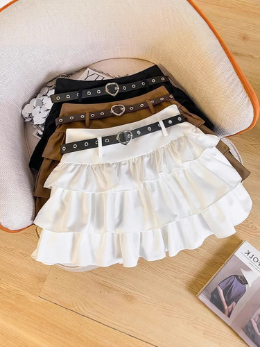 Y2k hot girl black fluffy cake dress for women autumn sweet and cool skirt, high waist caring belt, denim leg set, short skirt