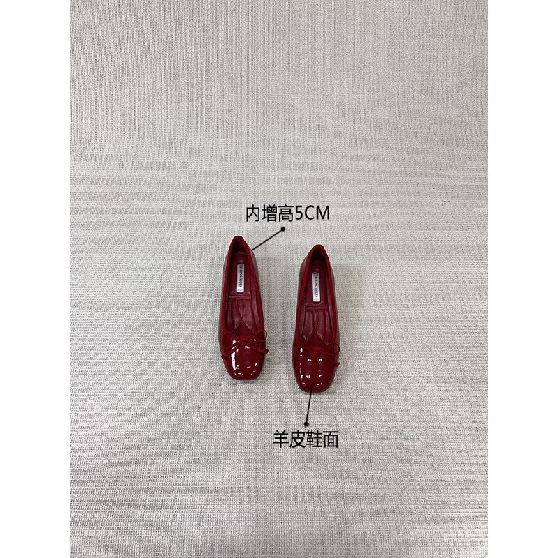 Sheepskin~5Cm Hidden Heel French-Style Bow Shallow Ballet Flats for Women, Red, Suitable for Skirts, Genuine Leather Mary Jane Shoes Sheepskin~5Cm Hidden Heel French-Style Bow Shallow Ballet Flats for Women, Red, Suitable for Skirts, Genuine Leather Mary Jane Shoes