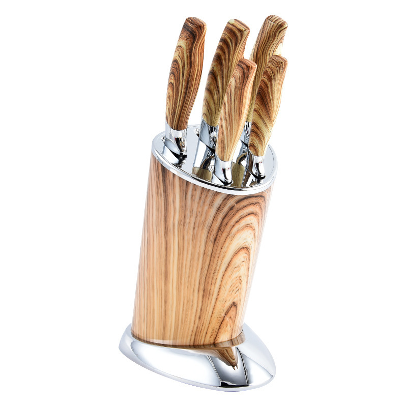 Comercio exterior al por mayor portaherramientas de plata ovalada mango de bambú juego de cuchillos de galvanoplastia doble juego de cuchillos de chef afilado
