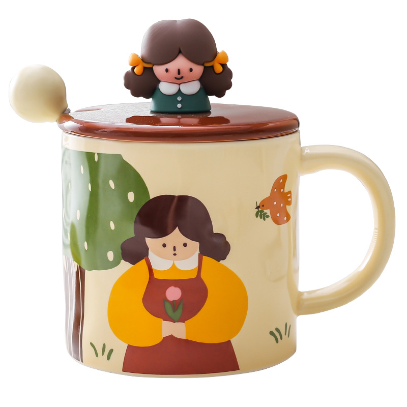 Leche fufu dibujos animados lindo taza chica Taza de cerámica pareja taza de agua oficina en casa taza de desayuno con tapa cuchara