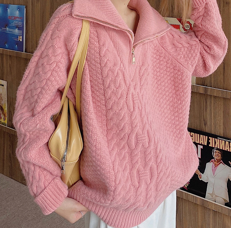 Women's Sweet Loose Turtleneck Half Zip Sweater in action