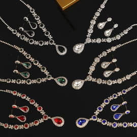 跨境新娘套链时尚爪链镶钻婚礼配饰品超闪彩钻宴会项链耳环两件套