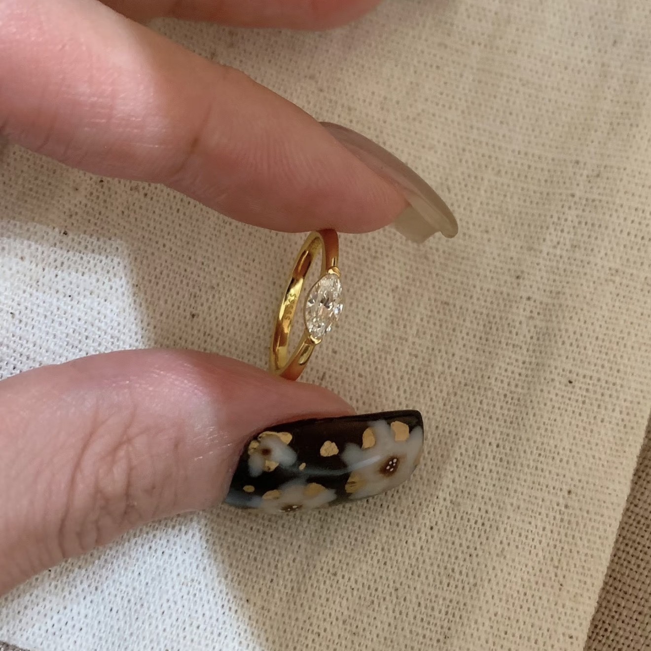 New Gold Marquise Diamond Ring for Women, Accessible Luxury Niche Design, Simple and Versatile, High-End Adjustable Ring