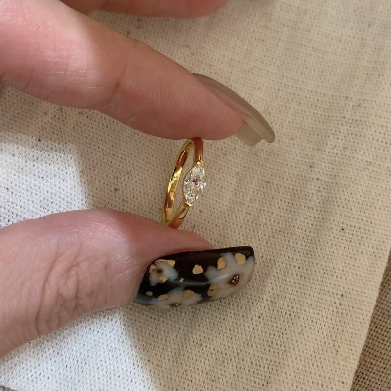 New Gold Marquise Diamond Ring for Women, Accessible Luxury Niche Design, Simple and Versatile, High-End Adjustable Ring