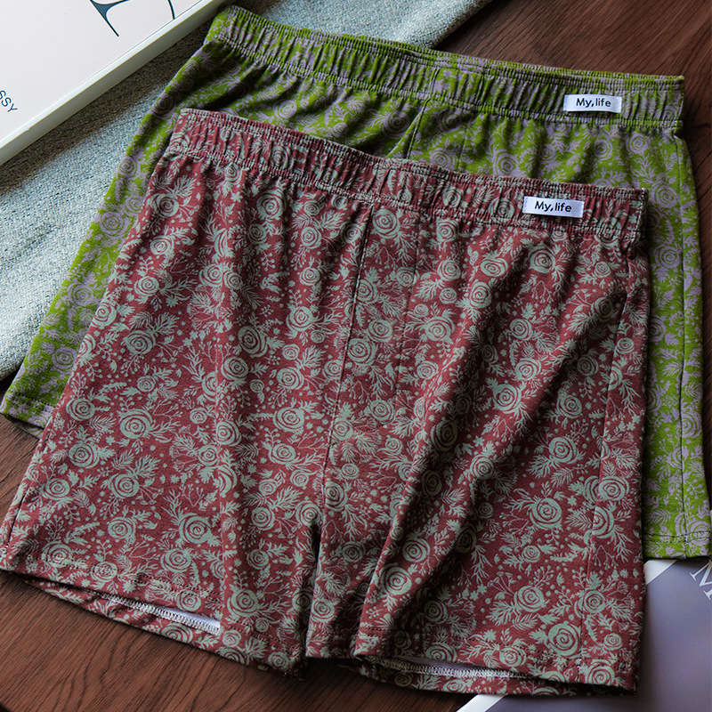 Men's Cotton Aro Pants Retro Floral Loose Home Pajama Pants Summer Breathable Boxer Shorts Men's Cotton Aro Pants Retro Floral Loose Home Pajama Pants Summer Breathable Boxer Shorts