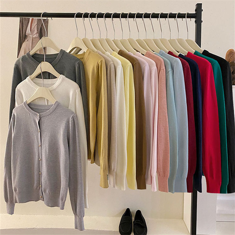 Han Feng Gentle Retro Small Gold Button Net Edition Long Sleeve Knitted Sweater Cardigan Women's Autumn Western Style Round Neck Soft Waxy Sweater Jacket