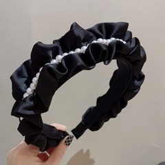 2023 New Black Water Diamond Pleated Headband for Women High Crown Retro French Style Pop Star Pearl Hair Clip