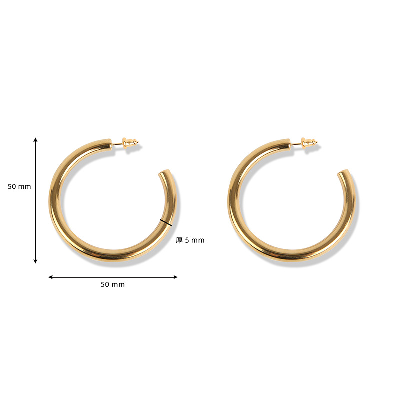Pendientes de aro fino abierto chapados en oro, estilo INS, aros huecos en forma de C de acero inoxidable, venta al por mayor estilo francés