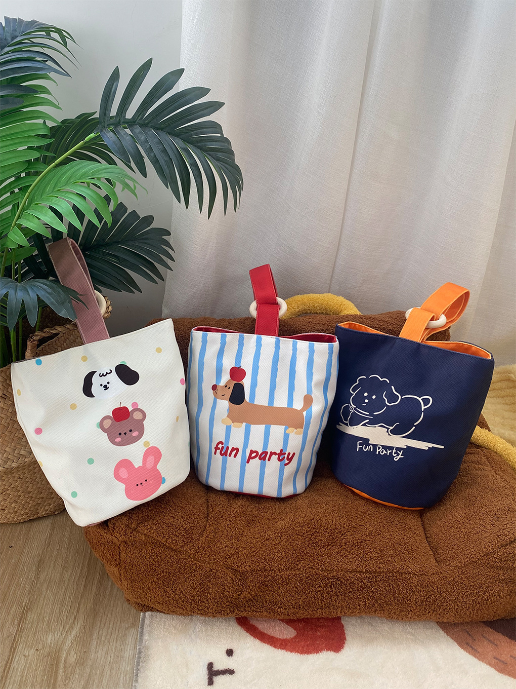 Cartoon cute cubo bolso de color contraste bolso de mano bolso de almuerzo de trabajo bolso portátil de mamá bolso de mano bolso de lona mujer