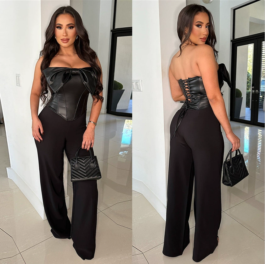 В наличии: Y2681 Горячий и сексуальный корсет-топ в европейском и американском стиле 2025 года с бантом, жилет из искусственной кожи