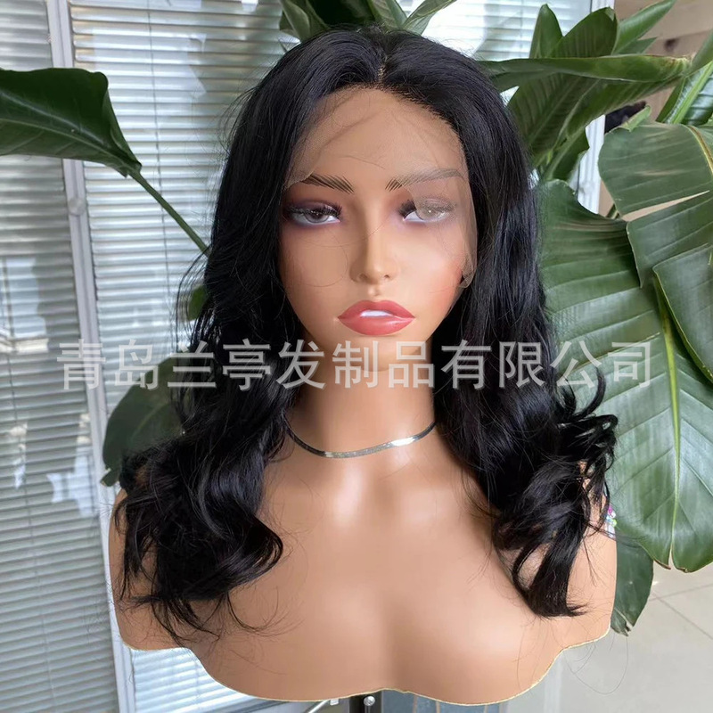 New fashion European and American black front lace wig women's chemical fiber short curly hair chemical fiber head set a generation of hair New fashion European and American black front lace wig women's chemical fiber short curly hair chemical fiber head set a generation of hair