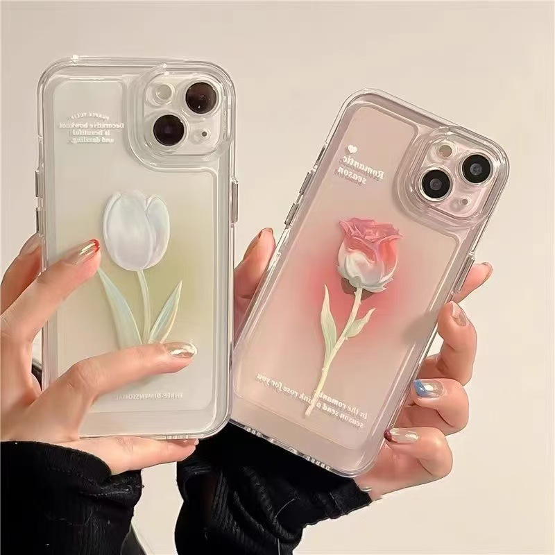Arte teñido de flores para iphone15promax funda para teléfono móvil transparente Apple 15 anti-caída 14pro Japón y Corea 13/12