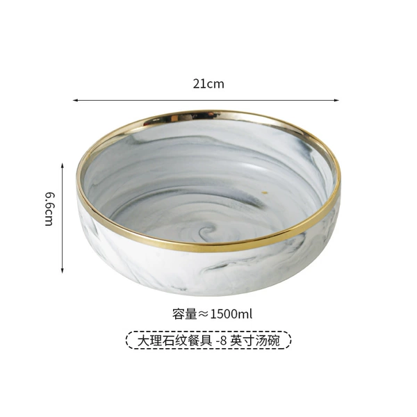 Marbled gray gold inside and outside 8-inch soup bowl