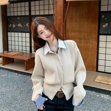 假两件衬衫领针织衫毛衣女2025年穿春秋新款显瘦撞色内搭收腰上衣