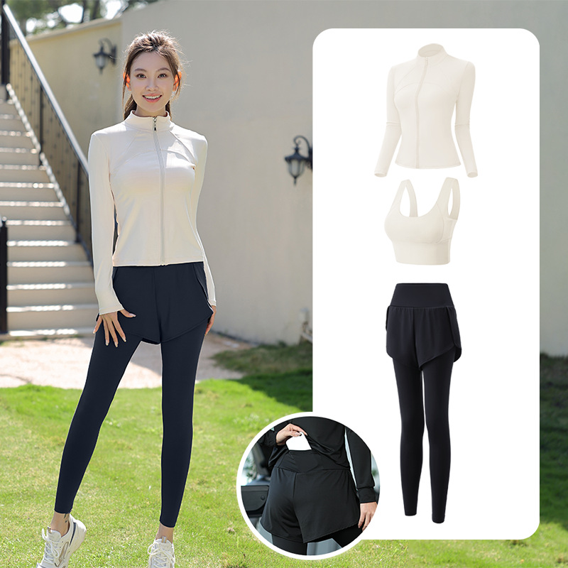 Trajes de yoga para mujeres de verano para correr ropa deportiva suelta rápida ropa seca bolsillo para correr trajes de mujeres de la mañana para correr comercio exterior